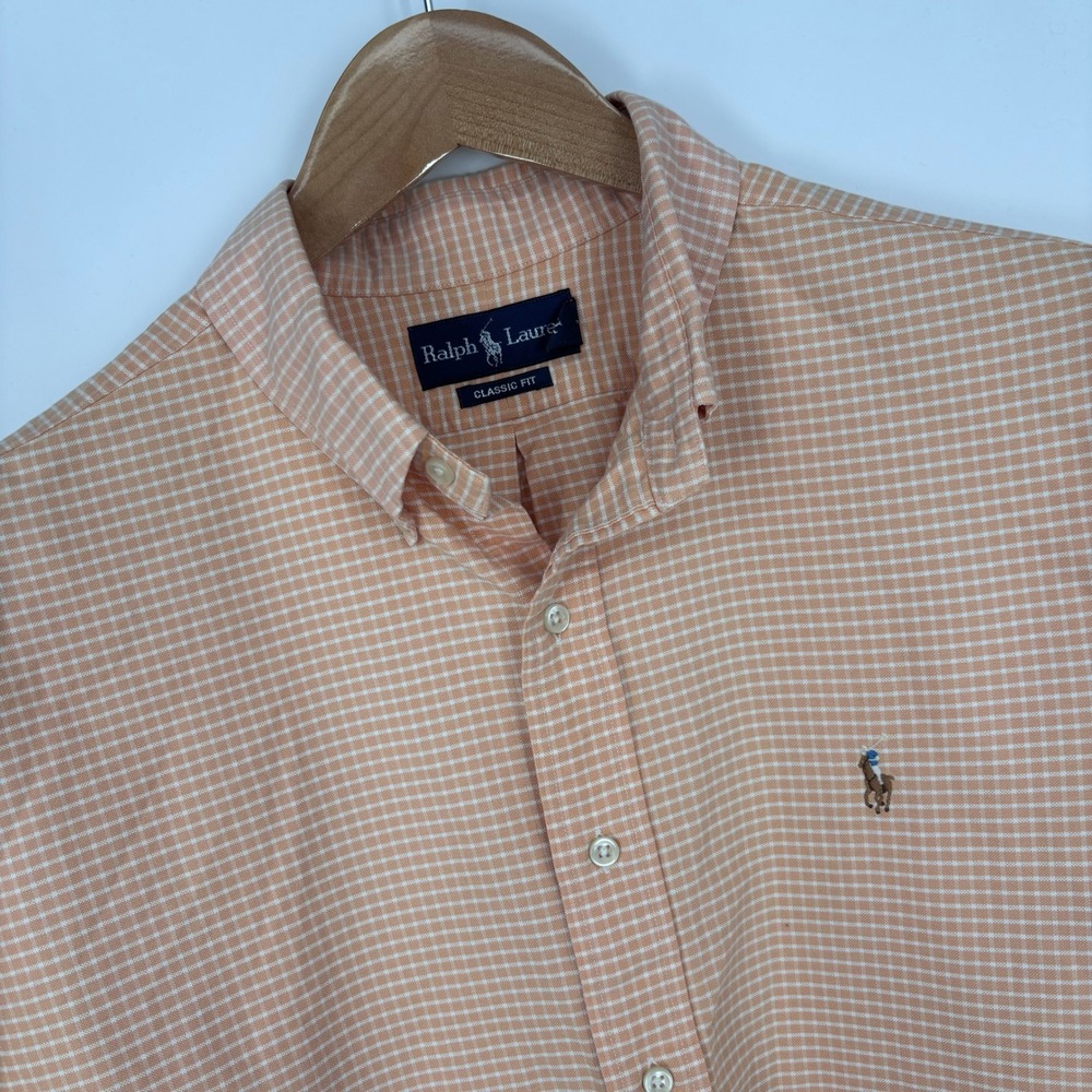 Polo Ralph Lauren Gingham Plaid Short Sleeve Button Down Shirt Mens XL Orange